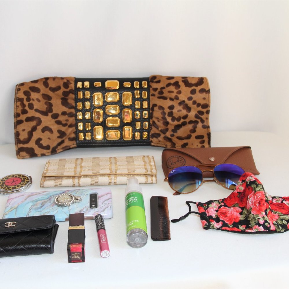 Valentino Calf Hair Leopard, Stud Chain Clutch